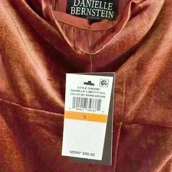 NWT Danielle Bernstein Women's Velvet Short Mini Dress - Warm Brown Size Small - Picture 3 of 3